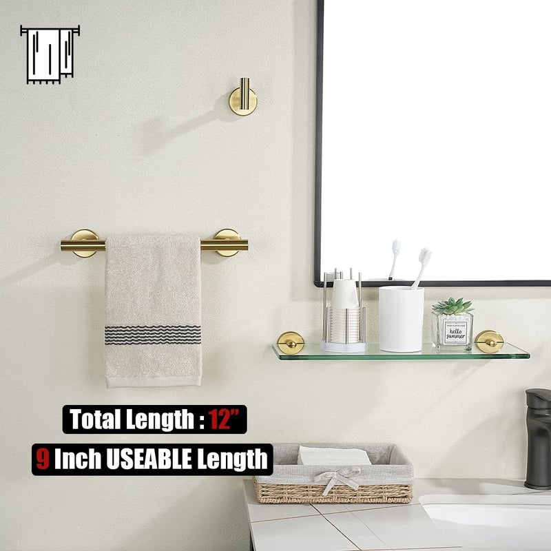 JQK Bathroom Towel Bar, Brushed Gold 12 Inch 304 Stainless Steel Thicken 0.8mm Towel Rack, Towel Holder Wall Mount, Useable Length 9 Inch TB110L9-BG - Image 3